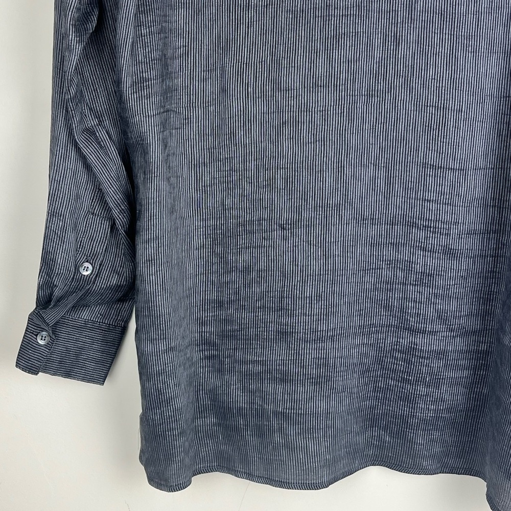 Harshman | Silk & Linen Quiet Luxury Drea Tunic Top Charcoal Stripes | XS - Picture 9 of 14